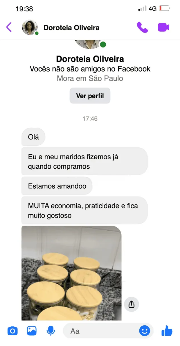 Mensagem de cliente: muita economia, praticidade e fica muito gostoso