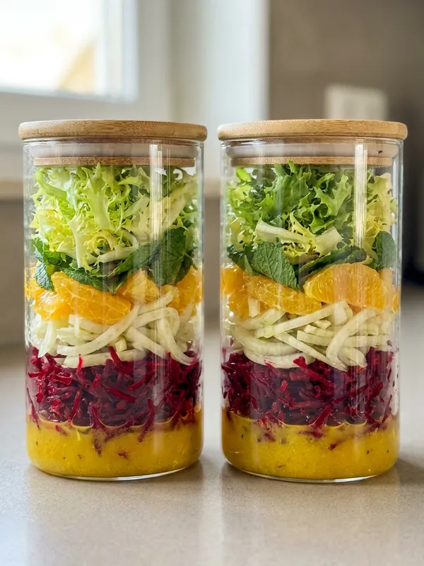 Dois potes de salada cítrica com beterraba