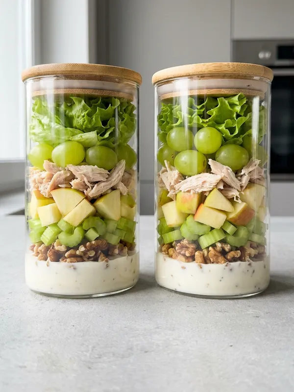 Dois potes de salada Waldorf com frango